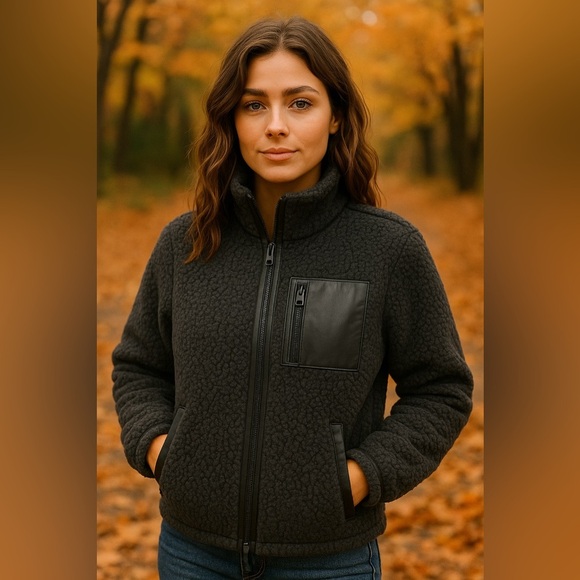 Abercrombie & Fitch Soft A&F Leather Trim Sherpa Fleece Jacket Size Small - Picture 1 of 10